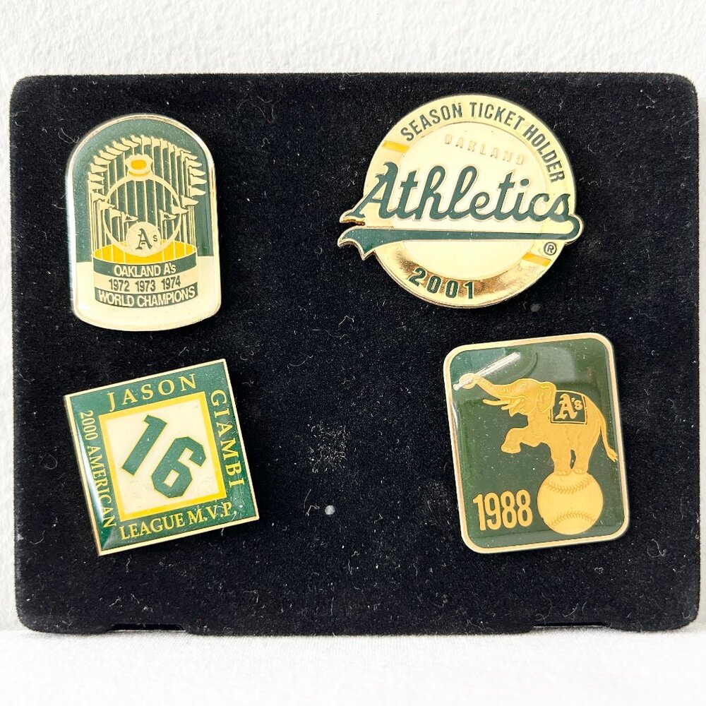 Lot of 4 Vintage OAKLAND A’s Enamel Lapel Pins MLB Champions Season Ticket MVP